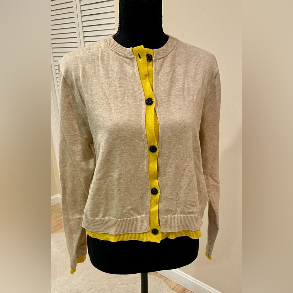 Zara Beige Cardigan with Yellow Trim